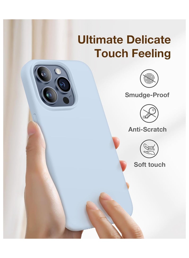 Case Compatible with iPhone 15 Pro Max, with 3X Screen Protector + 3X Camera Lens Protector, Liquid Silicone Shockproof Anti-Scratch Protective Microfiber Lining Phone Case (Light Blue) - Image 4