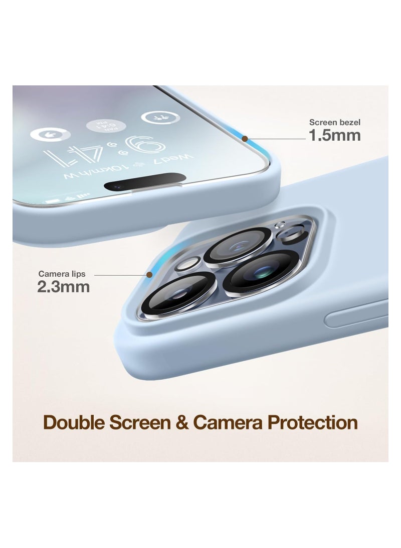 Case Compatible with iPhone 15 Pro Max, with 3X Screen Protector + 3X Camera Lens Protector, Liquid Silicone Shockproof Anti-Scratch Protective Microfiber Lining Phone Case (Light Blue) - Image 3