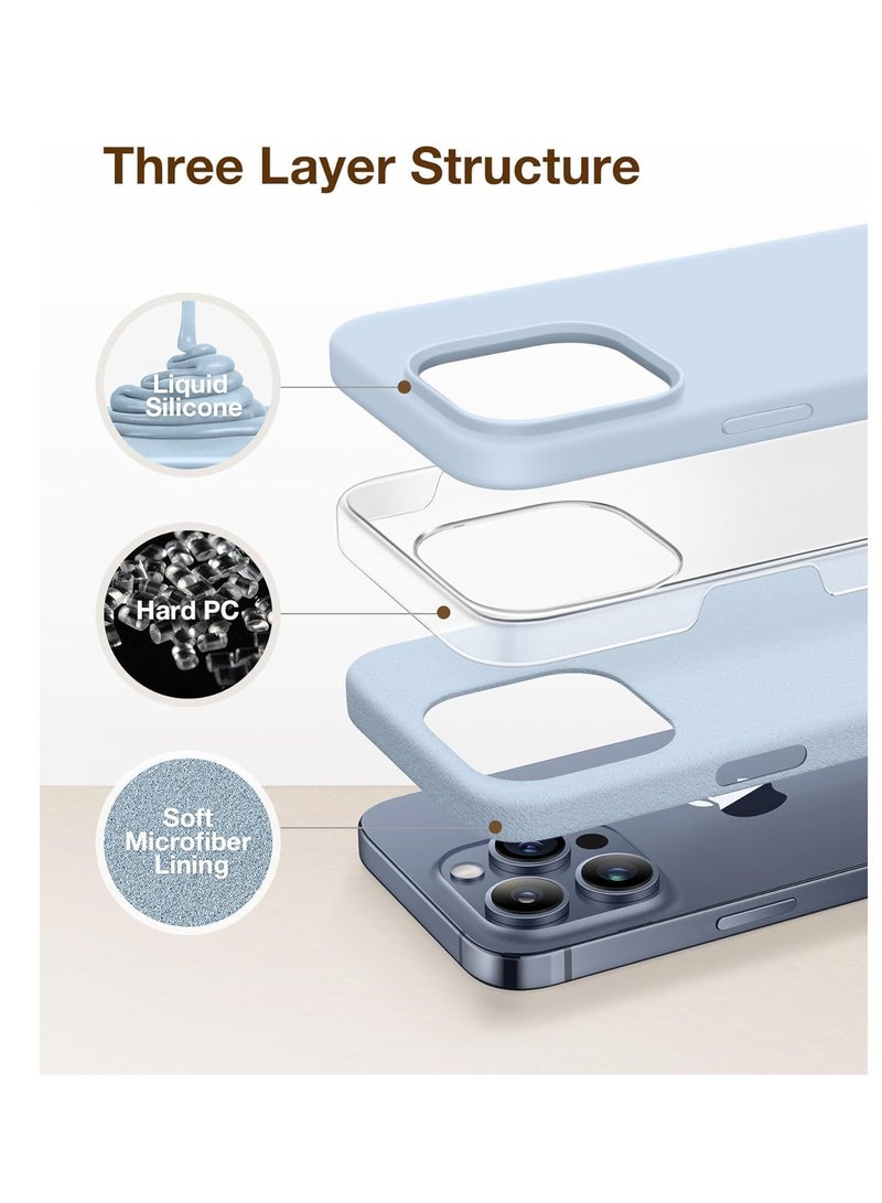 Case Compatible with iPhone 15 Pro Max, with 3X Screen Protector + 3X Camera Lens Protector, Liquid Silicone Shockproof Anti-Scratch Protective Microfiber Lining Phone Case (Light Blue) - Image 2