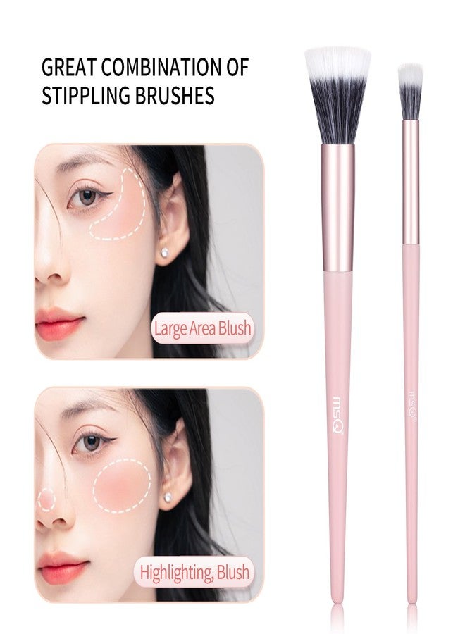 MSQ Stipple Blush Brushes, 2PCS Duo Fiber Stippling Brush Flat Top Double Stipple Makeup Brush, Great for Blending, Highlight, Blush,Contour, Cream, Foundation,Smooth & Natural Pink - Image 5