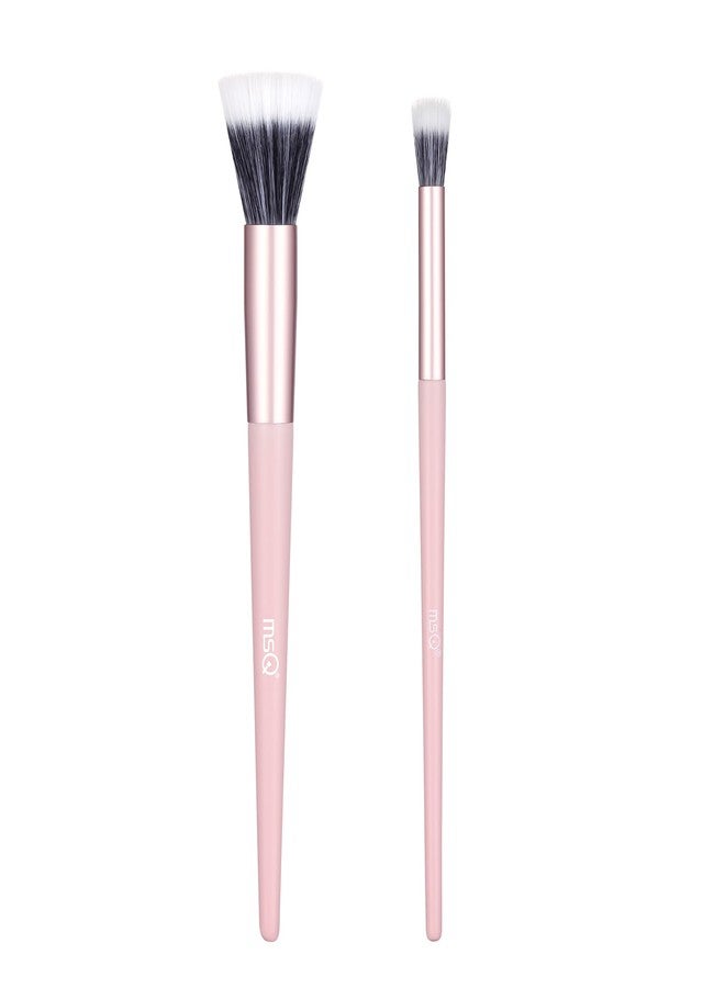MSQ Stipple Blush Brushes, 2PCS Duo Fiber Stippling Brush Flat Top Double Stipple Makeup Brush, Great for Blending, Highlight, Blush,Contour, Cream, Foundation,Smooth & Natural Pink - Image 1