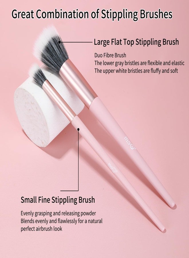 MSQ Stipple Blush Brushes, 2PCS Duo Fiber Stippling Brush Flat Top Double Stipple Makeup Brush, Great for Blending, Highlight, Blush,Contour, Cream, Foundation,Smooth & Natural Pink - Image 3