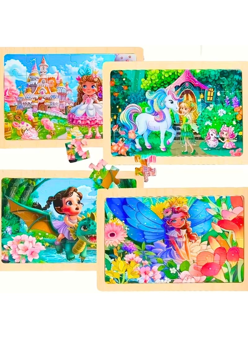 ZedPlay 4-in-1 Wooden Jigsaw Puzzle Set for Girls Princess Themed Educational Toy for Toddlers 3-8 Years Old Cognitive Skill Development & Imagination Training Durable & Safe Gift for Kids - Image 1