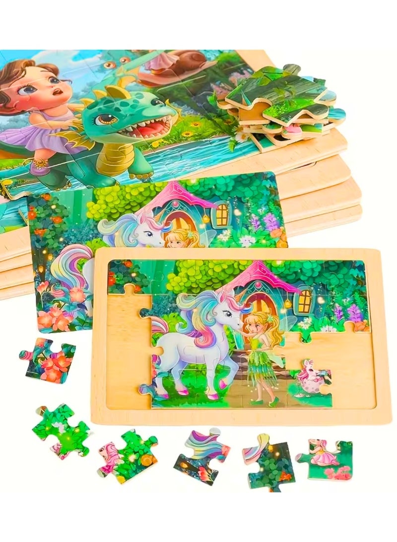 ZedPlay 4-in-1 Wooden Jigsaw Puzzle Set for Girls Princess Themed Educational Toy for Toddlers 3-8 Years Old Cognitive Skill Development & Imagination Training Durable & Safe Gift for Kids - Image 5
