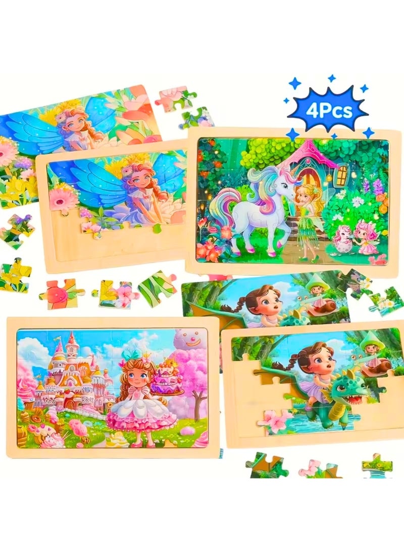 ZedPlay 4-in-1 Wooden Jigsaw Puzzle Set for Girls Princess Themed Educational Toy for Toddlers 3-8 Years Old Cognitive Skill Development & Imagination Training Durable & Safe Gift for Kids - Image 4