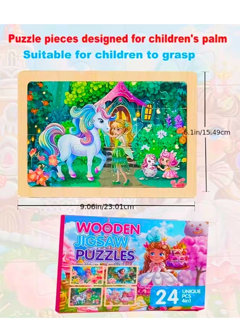 ZedPlay 4-in-1 Wooden Jigsaw Puzzle Set for Girls Princess Themed Educational Toy for Toddlers 3-8 Years Old Cognitive Skill Development & Imagination Training Durable & Safe Gift for Kids - Image 3