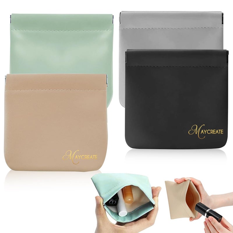 MAYCREATE 4Pcs Pocket Cosmetic Bag Small Pouches For Women Waterproof Pu Makeup Bags Travel Organizer For Coin Purse Lipstick Headphones Jewelry Accessories  No Zipper SelfClosing Assorted - Image 1