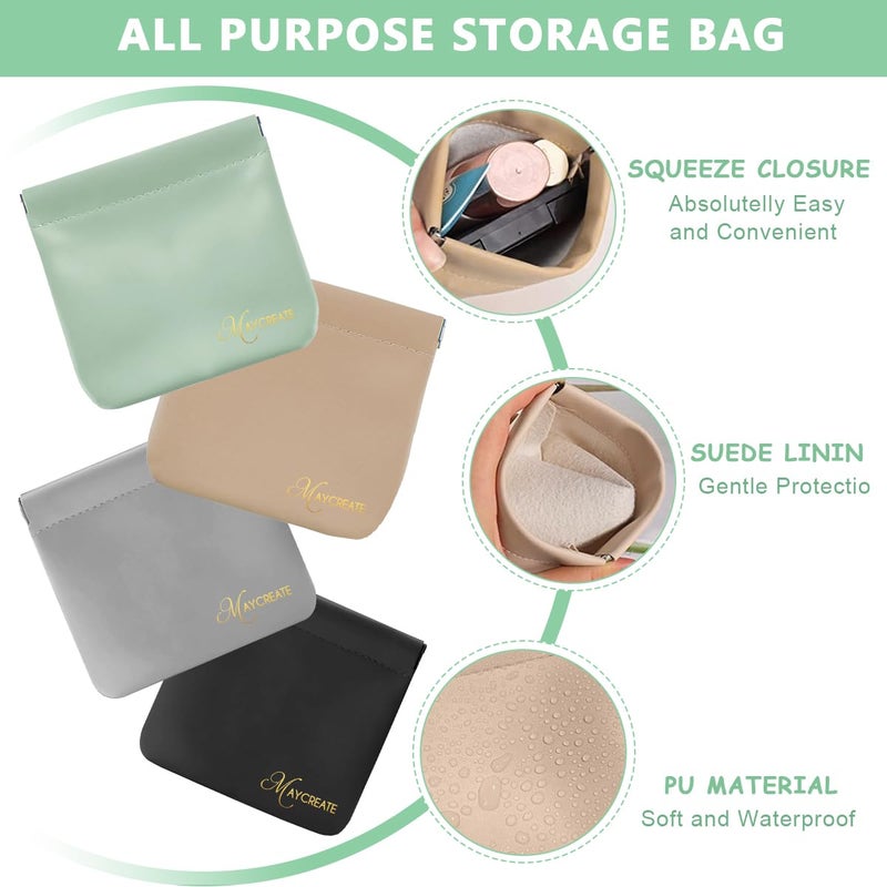 MAYCREATE 4Pcs Pocket Cosmetic Bag Small Pouches For Women Waterproof Pu Makeup Bags Travel Organizer For Coin Purse Lipstick Headphones Jewelry Accessories  No Zipper SelfClosing Assorted - Image 3