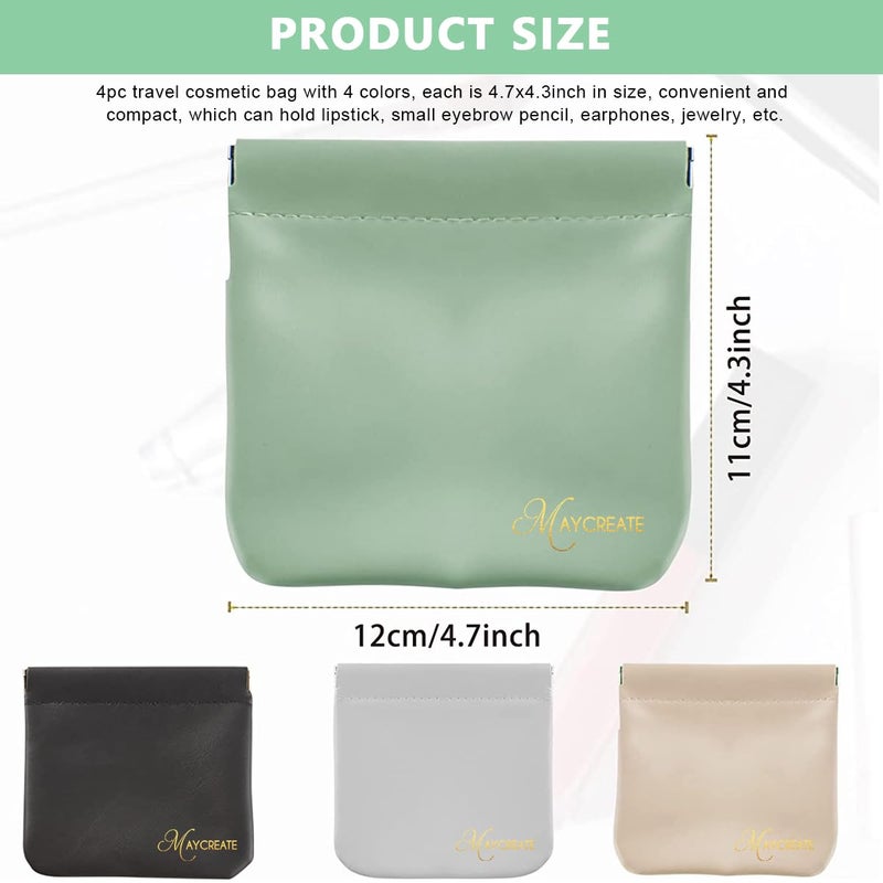 MAYCREATE 4Pcs Pocket Cosmetic Bag Small Pouches For Women Waterproof Pu Makeup Bags Travel Organizer For Coin Purse Lipstick Headphones Jewelry Accessories  No Zipper SelfClosing Assorted - Image 2