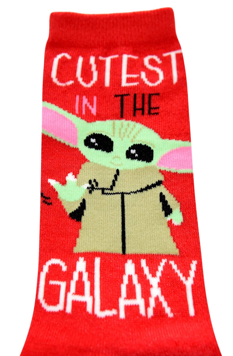 STAR WARS Juniors/Ladies Baby Yoda Crew Socks 2 Pair Pack Size 4-10 Red/Pink - Image 2