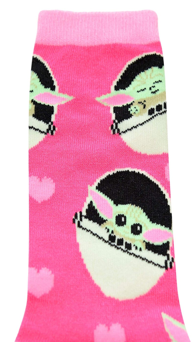 STAR WARS Juniors/Ladies Baby Yoda Crew Socks 2 Pair Pack Size 4-10 Red/Pink - Image 3