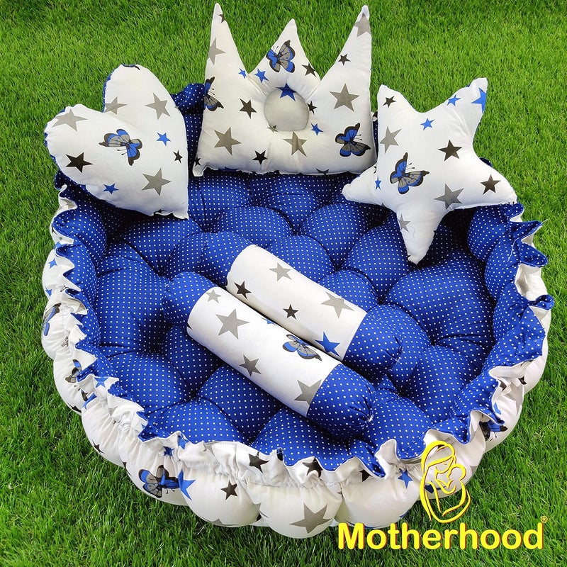 MOTHERHOOD MOTHERHOOD 1 Round Baby Tub Bed with 1 Baby Cradle Hammock 1 Large Baby Blanket 1 Baby Mattress and 5 pc Baby Pillow Luxury Baby Mattress Bed Sleeper Bedding Set coSleeper for Baby Blue - Image 3