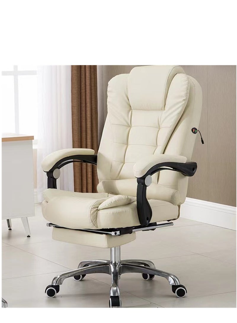 Generic Ergonomic Office Chair, High Back Computer Desk Chair with Adjustable  Armrests and Lumbar, Executive Reclining Massage Chair with Footrest and 2 Vibration Massage Points for Home and Office, White  - Image 1