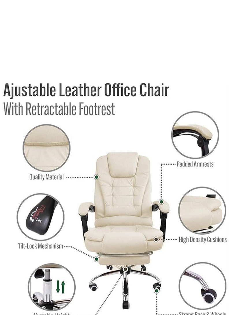 Generic Ergonomic Office Chair, High Back Computer Desk Chair with Adjustable  Armrests and Lumbar, Executive Reclining Massage Chair with Footrest and 2 Vibration Massage Points for Home and Office, White  - Image 3