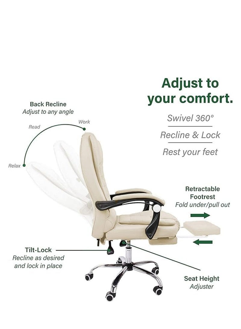 Generic Ergonomic Office Chair, High Back Computer Desk Chair with Adjustable  Armrests and Lumbar, Executive Reclining Massage Chair with Footrest and 2 Vibration Massage Points for Home and Office, White  - Image 5