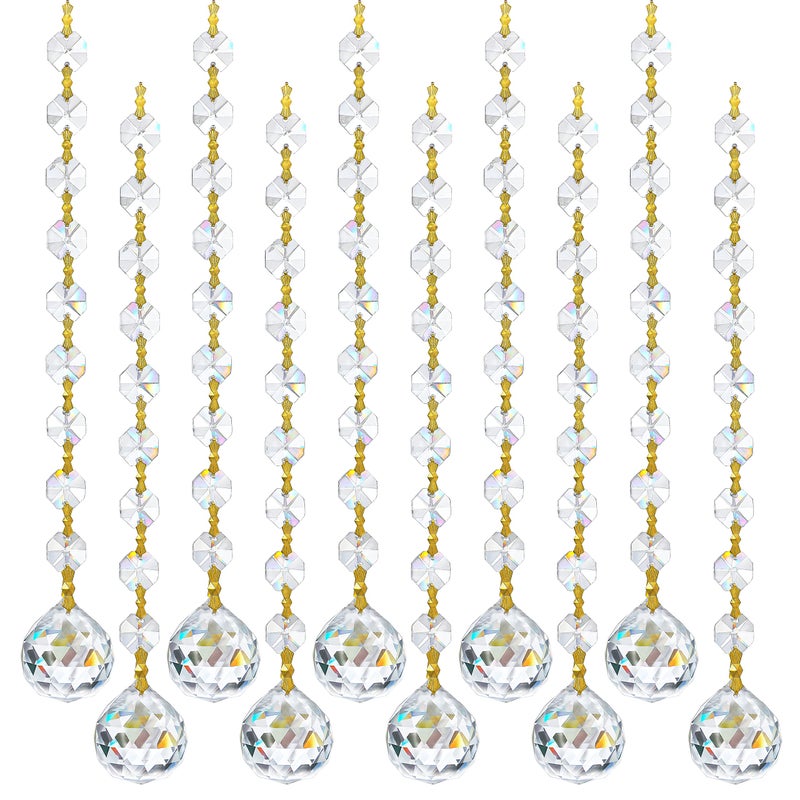 KRISININE 10pcs Crystal Garland Strands Hanging Glass Chandelier Beads Chains Glass 20mm Balls Prisms with Beads Pendants Crystal Chandelier Parts Replacements Christmas Party Garden Decoration - Image 1
