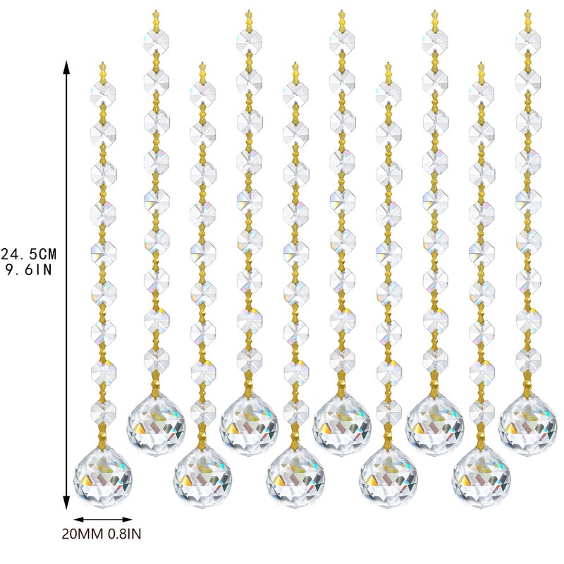 KRISININE 10pcs Crystal Garland Strands Hanging Glass Chandelier Beads Chains Glass 20mm Balls Prisms with Beads Pendants Crystal Chandelier Parts Replacements Christmas Party Garden Decoration - Image 3