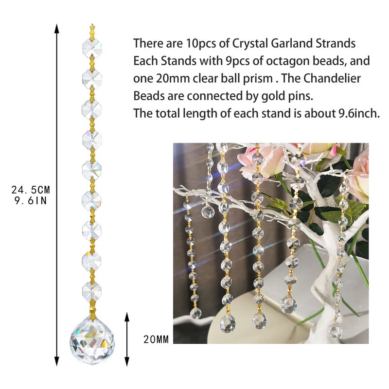 KRISININE 10pcs Crystal Garland Strands Hanging Glass Chandelier Beads Chains Glass 20mm Balls Prisms with Beads Pendants Crystal Chandelier Parts Replacements Christmas Party Garden Decoration - Image 5