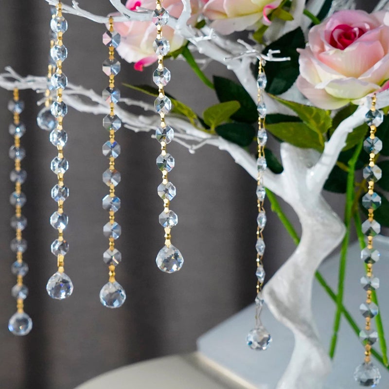KRISININE 10pcs Crystal Garland Strands Hanging Glass Chandelier Beads Chains Glass 20mm Balls Prisms with Beads Pendants Crystal Chandelier Parts Replacements Christmas Party Garden Decoration - Image 2