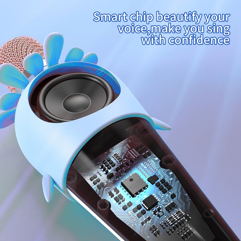 Karaoke Microphone Portable Handheld Mic with Speaker Noise Reduction LED 7 Color Lights Echo Controls Carrot Shape Wireless BT Microphone Gift for Birthday Party 1800mAh Battery Home Karaoke Supplies - Image 5
