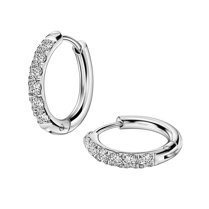 TDEBA 316L Surgical Stainless Steel Huggie Hoop Earrings for Women Men - 10G 12mm Silver Hoop Earrings with Clear Cubic Zirconia - Image 1