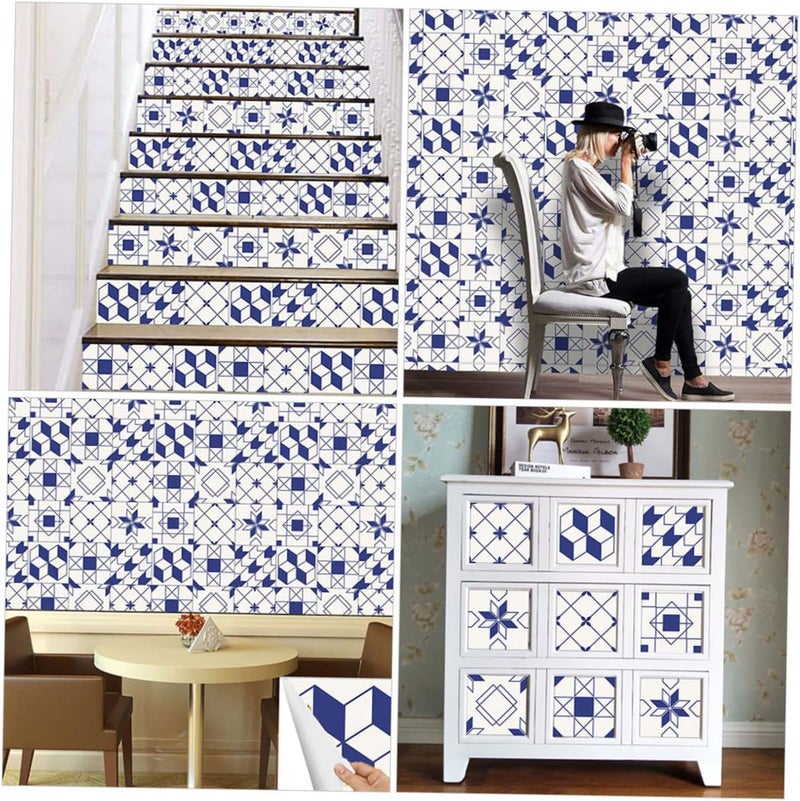 klarako 10pcs Furniture Oil-Proof Decor Tile Self-Adhesive Staircase Sticker to Nordic Room Floor Wall Pattern Decals Stickers Peel Decorative Geometric-Shaped Easy Tiles Home and for - Image 3