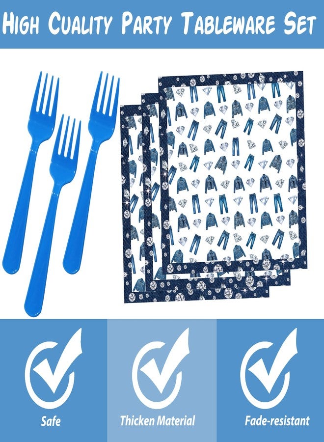 umoni Denim and Diamonds Party Tableware Included Paper Plates Napkins and Forks, Crystal Birthday Party Supplies for Bachelorette Wedding Decor - Image 2
