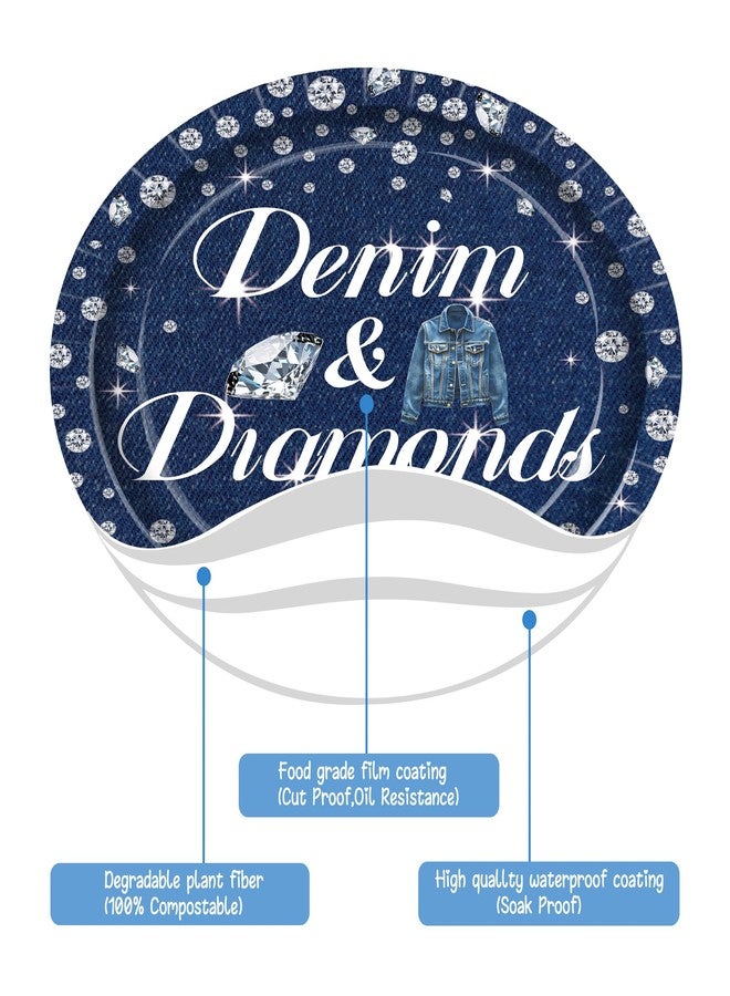 umoni Denim and Diamonds Party Tableware Included Paper Plates Napkins and Forks, Crystal Birthday Party Supplies for Bachelorette Wedding Decor - Image 5
