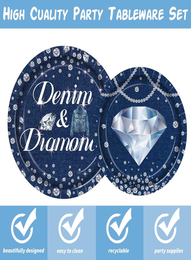 umoni Denim and Diamonds Party Tableware Included Paper Plates Napkins and Forks, Crystal Birthday Party Supplies for Bachelorette Wedding Decor - Image 3