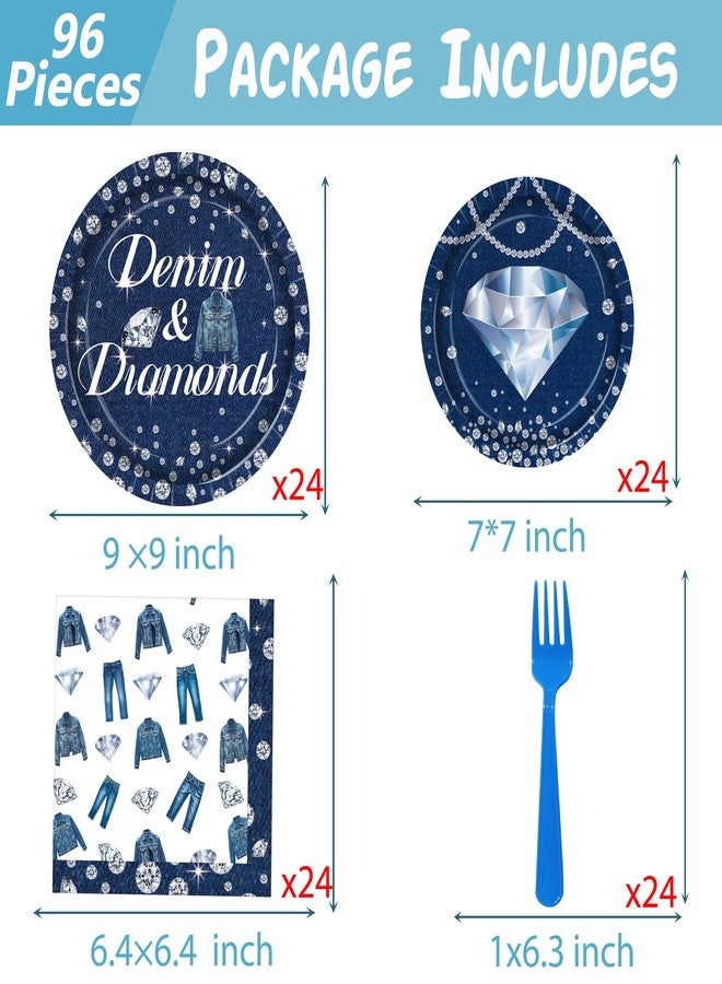 umoni Denim and Diamonds Party Tableware Included Paper Plates Napkins and Forks, Crystal Birthday Party Supplies for Bachelorette Wedding Decor - Image 4