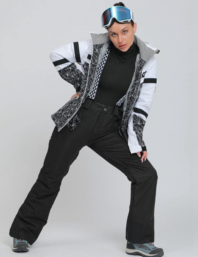 GS SNOWING Women's Ski Jackets and Pants Set Windproof Waterproof Insulated Snowsuit Winter Warm Snowboarding Snow Coat #002Black+Black S - Image 4