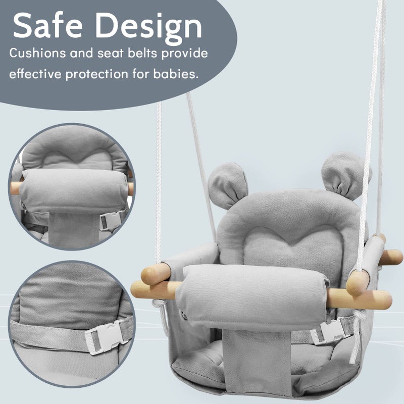 GFU Baby Swing, Canvas Baby Swings for Infants, Secure Baby Swing Outdoor, Toddler Swing for Indoors, Wooden Hanging Baby Swing Seat, Hammock for Tree and Backyard - Image 2