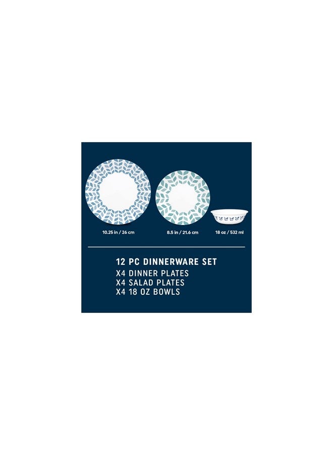Corelle Vitrelle Glass Dinnerware Set, Chip & Crack Resistant Triple Layer Glass, 12-PC Dinnerware Set, Northern Pines - Image 2