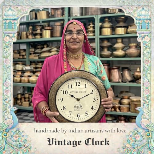 Vintage Clock Large Handcrafted Brass Inlay Wooden Clock / 1 Year Warranty/World Clock Numerals (VC-1711-16-WC) - Image 3