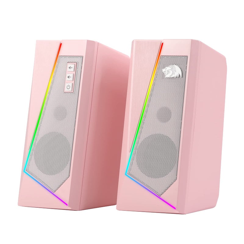 Redragon GS520 RGB Desktop Speakers, 2.0 Channel PC Computer Stereo Speaker with 6 Colorful LED Modes, Enhanced Sound and Easy-Access Volume Control, USB Powered w/ 3.5mm Cable, Pink - Image 1