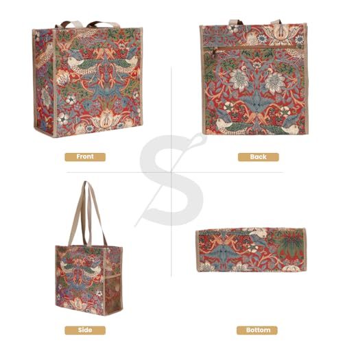 Signare Tapestry Shoulder Bag Shopping Bag for Women with William Morris Strawberry Thief Red (SHOP-STRD) - Image 2