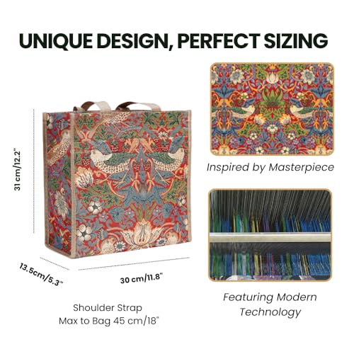 Signare Tapestry Shoulder Bag Shopping Bag for Women with William Morris Strawberry Thief Red (SHOP-STRD) - Image 3