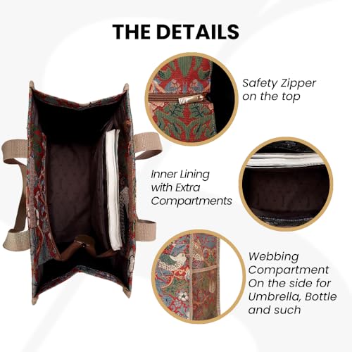 Signare Tapestry Shoulder Bag Shopping Bag for Women with William Morris Strawberry Thief Red (SHOP-STRD) - Image 4
