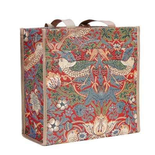 Signare Tapestry Shoulder Bag Shopping Bag for Women with William Morris Strawberry Thief Red (SHOP-STRD) - Image 1
