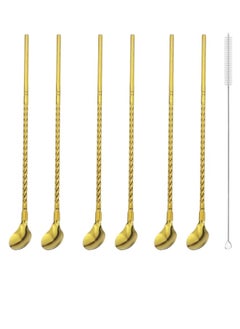 FALMER Set of 6 stainless cocktail spoon straws 2 in 1 with cleaning brush  - Image 1