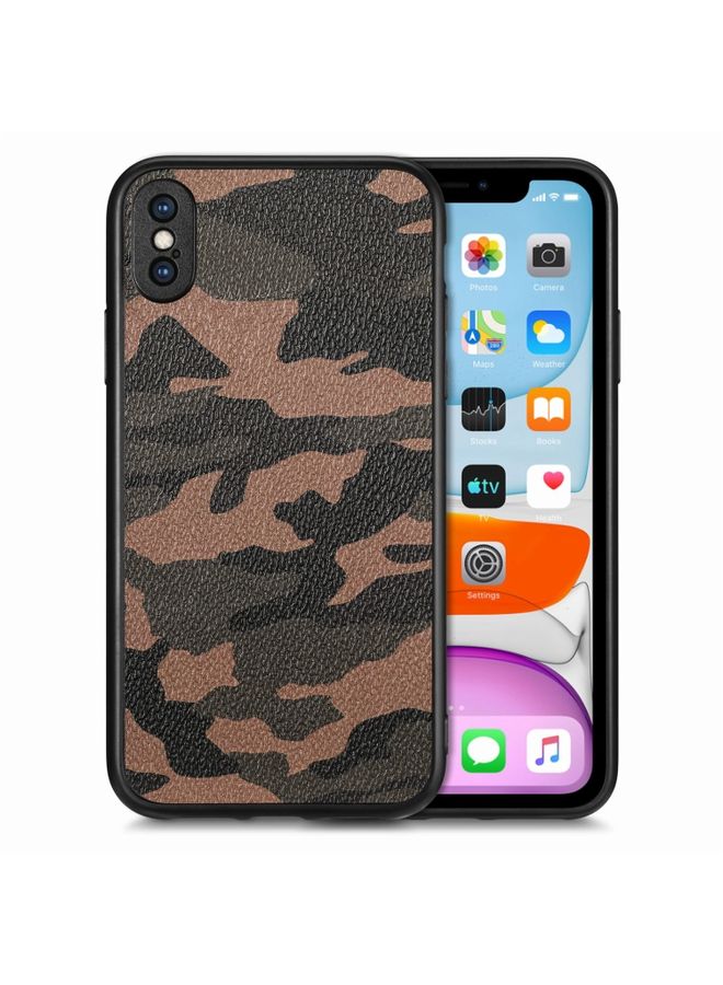 BGM Case Cover For iPhone XS Max Camouflage Leather Back Cover Phone Case Brown