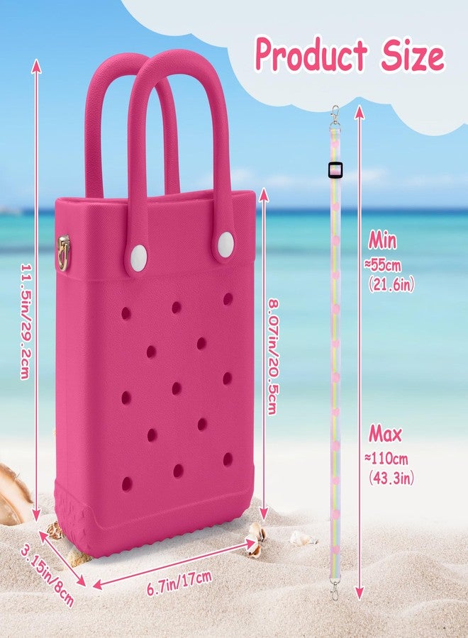 حقيبة تسوق مطاطية صغيرة، حقيبة شاطئ من مادة EVA مزينة بـ 30 تعليقة، حقيبة لطيفة للفتيات الصغيرات والسيدات مع حزام كتف قابل للتعديل - Image 2