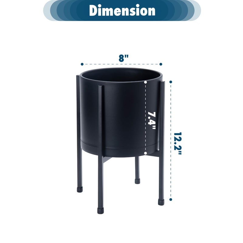 D'vine Dev 8 Inch Black Planter Pot with Stand â€“ Modern Plastic Cylinder Flower Pot with Heavy-Duty Metal Stand for Indoor Plants, 55-D-B-1 - Image 3