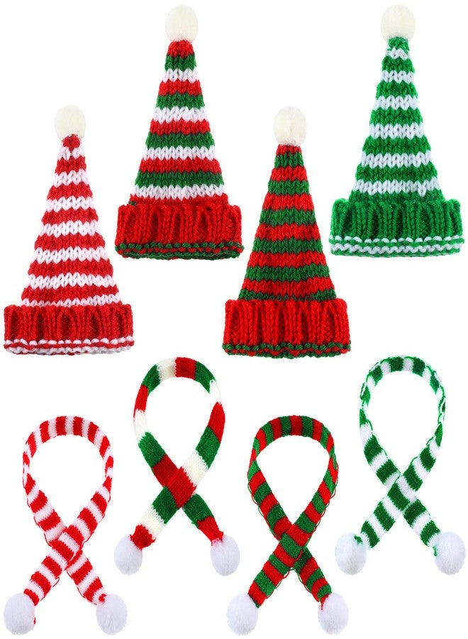 Geyoga 8 Pcs Mini Santa Hats and Scarves Decor Doll Christmas Accessories Small Gnome Hat for Craft DIY for Wine Bottle Gifts(Red, White, Green,Stripe) - Image 1