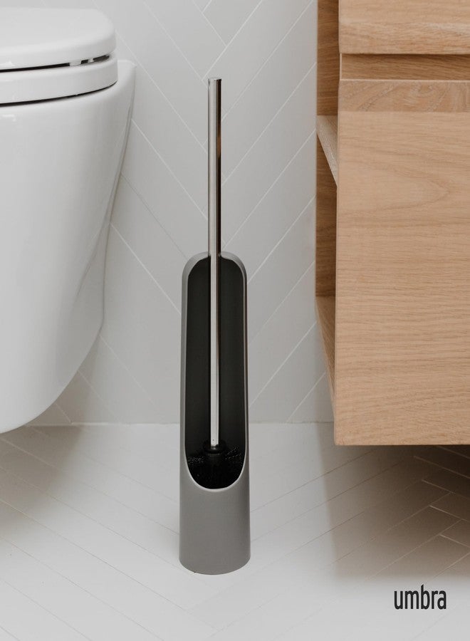 Umbra 023274-918 Touch Open Back Hideaway Holder - Durable, Slim, Plastic & Metal Toilet Bowl Cleaner with Rubber Finish-Soft and Dense Brush Bristles - Removes All Stubborn Stains, Grey - Image 3