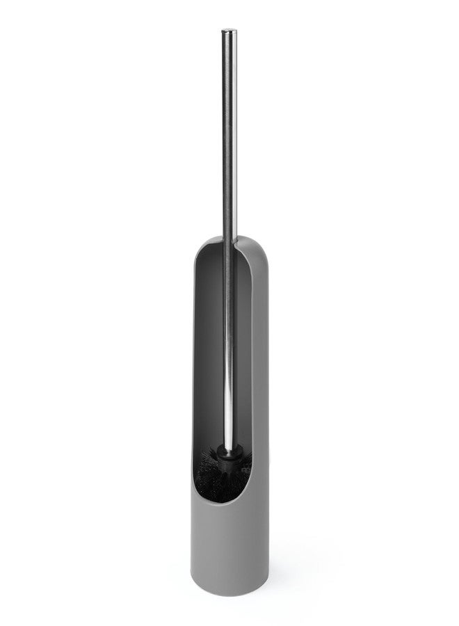 Umbra 023274-918 Touch Open Back Hideaway Holder - Durable, Slim, Plastic & Metal Toilet Bowl Cleaner with Rubber Finish-Soft and Dense Brush Bristles - Removes All Stubborn Stains, Grey - Image 1