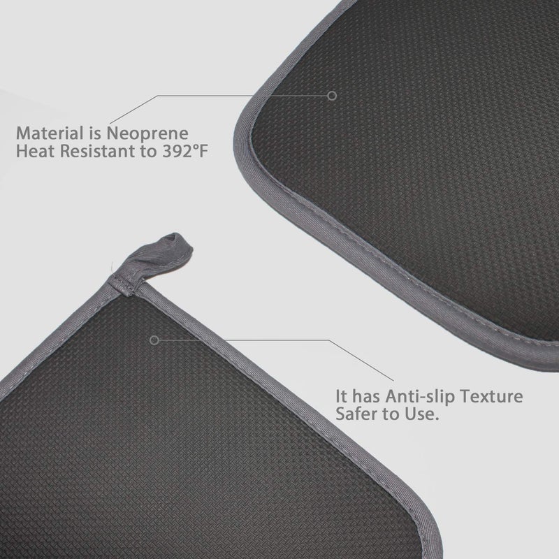 YEKOO 2 PCS Gray Pot Holders Sets for Kitchen Heat Resistant Oven Hot Pads with Pockets Non Slip Soft Grip Potholders for Baking Cooking 8""x8.5"" - Image 3