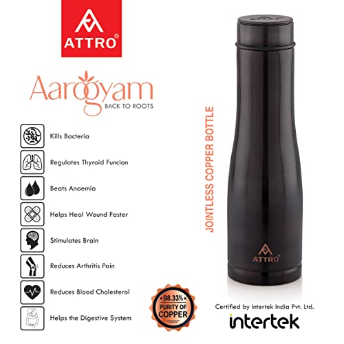 ATTRO Eiffel Vintage Matte Finish Copper Water Bottle Leak Proof, Joint Less Ayurveda and Yoga Health Benefits - 1000 ml - Image 4