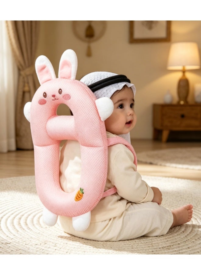 LCAREMOM Baby Head Protection Backpack, Soft Cushion Anti Fall Toddler Safety Pillow, Breathable Hollow Design Infant Walking Protector Adjustable Strap Pink Rabbit - Image 4