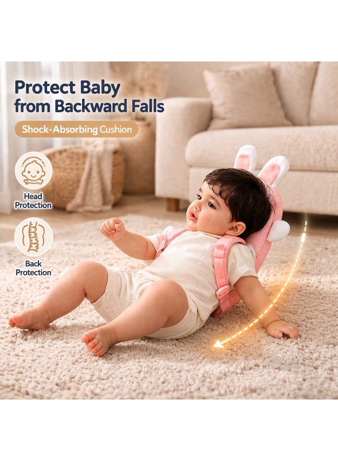 LCAREMOM Baby Head Protection Backpack, Soft Cushion Anti Fall Toddler Safety Pillow, Breathable Hollow Design Infant Walking Protector Adjustable Strap Pink Rabbit - Image 3